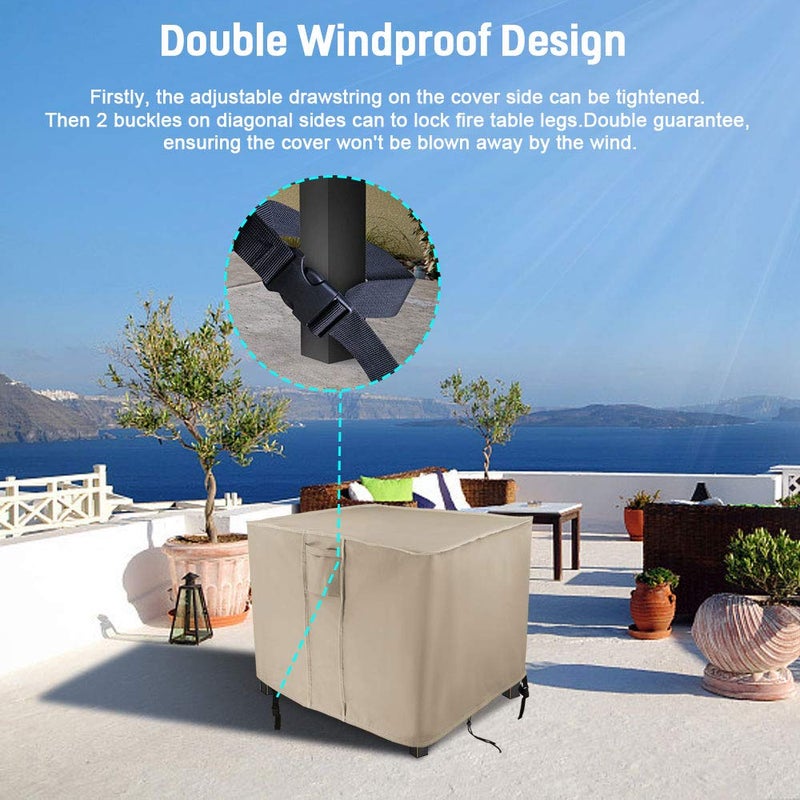 POMER Fire Pit Cover, 30 inch Square Outdoor Gas Fireplace Cover Beige Waterproof Firepit Covers for Propane Fire Pit Table - 30x30x25 inch - Image 5